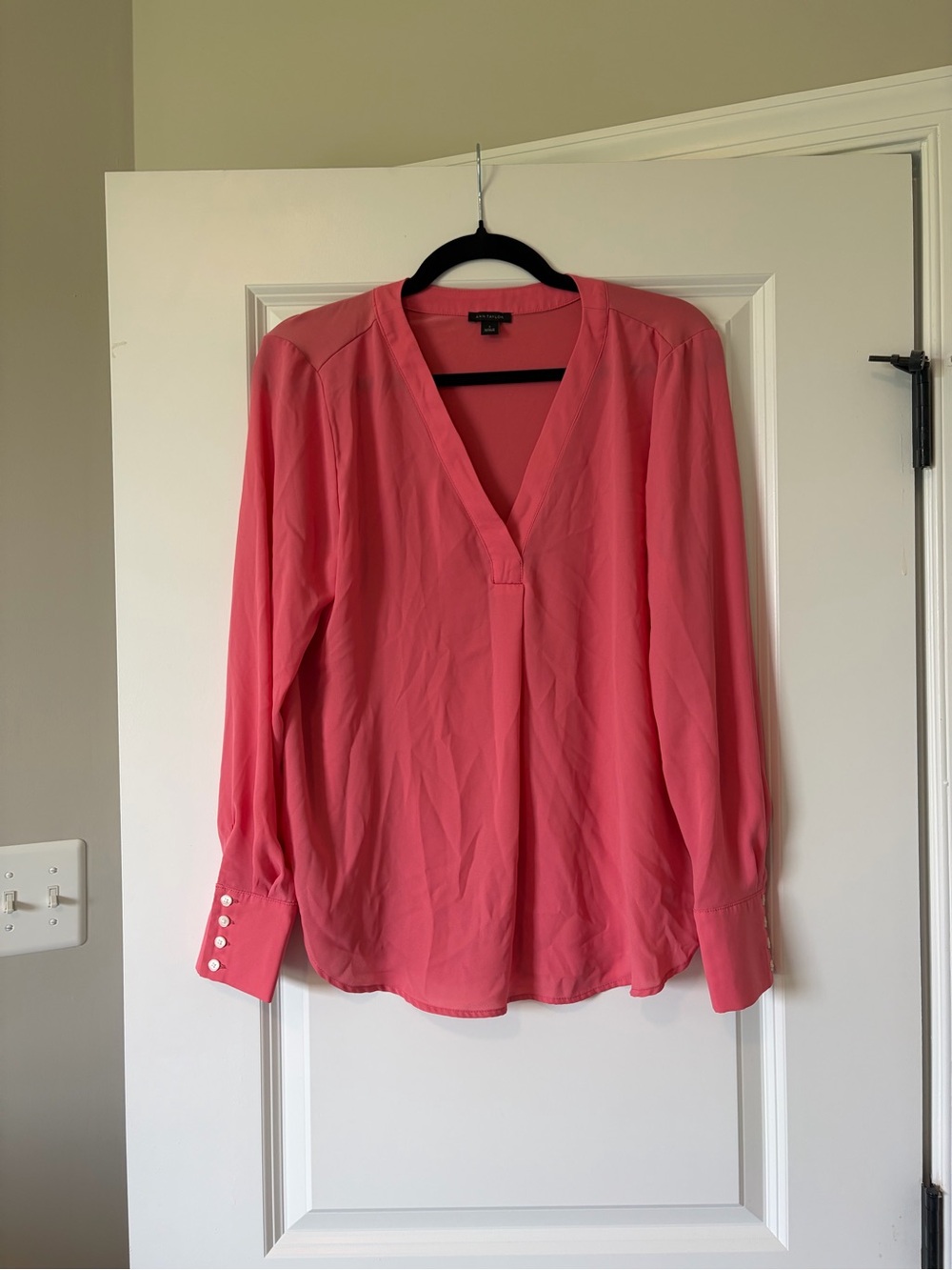Ann Taylor Coral Pink V‑Split Neck Blouse